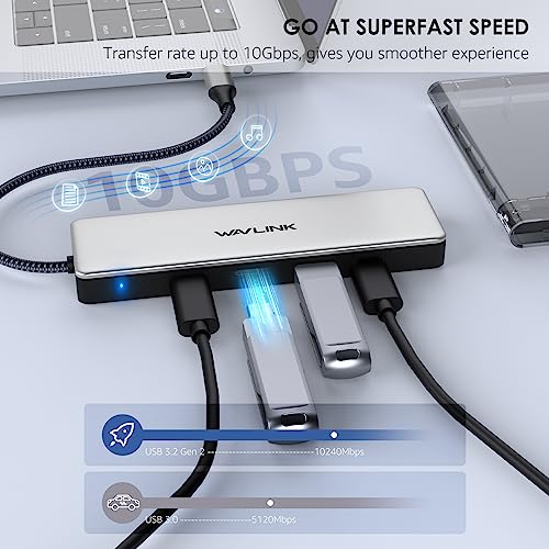 Wavlink USB C Hub, Aluminum USB 3.2 Gen 2 Hub 10Gbps with 4 USB C Data Ports, Support 85W Power Delivery, USB Port Splitter for MacBook Pro/Air iMac iPad Pro Dell Chromebook and More - Image 4