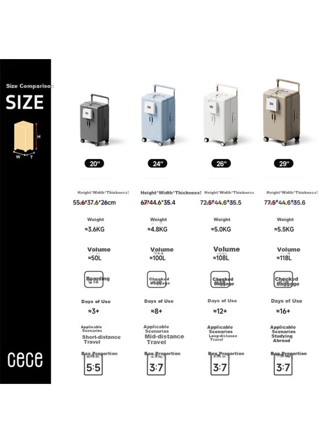 Cece Large Capacity Suitcase For Women And Men, Durable Trolley Luggage With Password Lock, Milk Tea Color, 20-inch Carry-on Luggage - Image 2