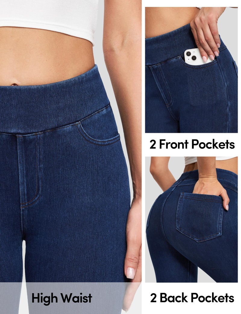 IUGA Stretchy Jeans for Women High Waist Jeggings Tummy Control Skinny Jeans Pull on Leggings with Pockets Trendy Casual(Dark Blue, Large) - Image 4