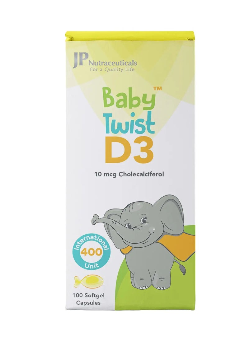 JP Nutraceuticals GB Baby Twist Vitamin D3 Dietary Supplement 400 IU - 100 Softgels 