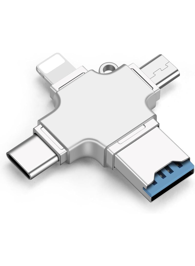 Zikra Micro SD Card Reader 4 In 1 Multi-Port Card Reader Universal Portable Memory Card Reader Trail Camera Viewer Micro SD Card Adapter Compatible with iPhone/iPad/Android/Macbook/Computer/Samsung - Image 1