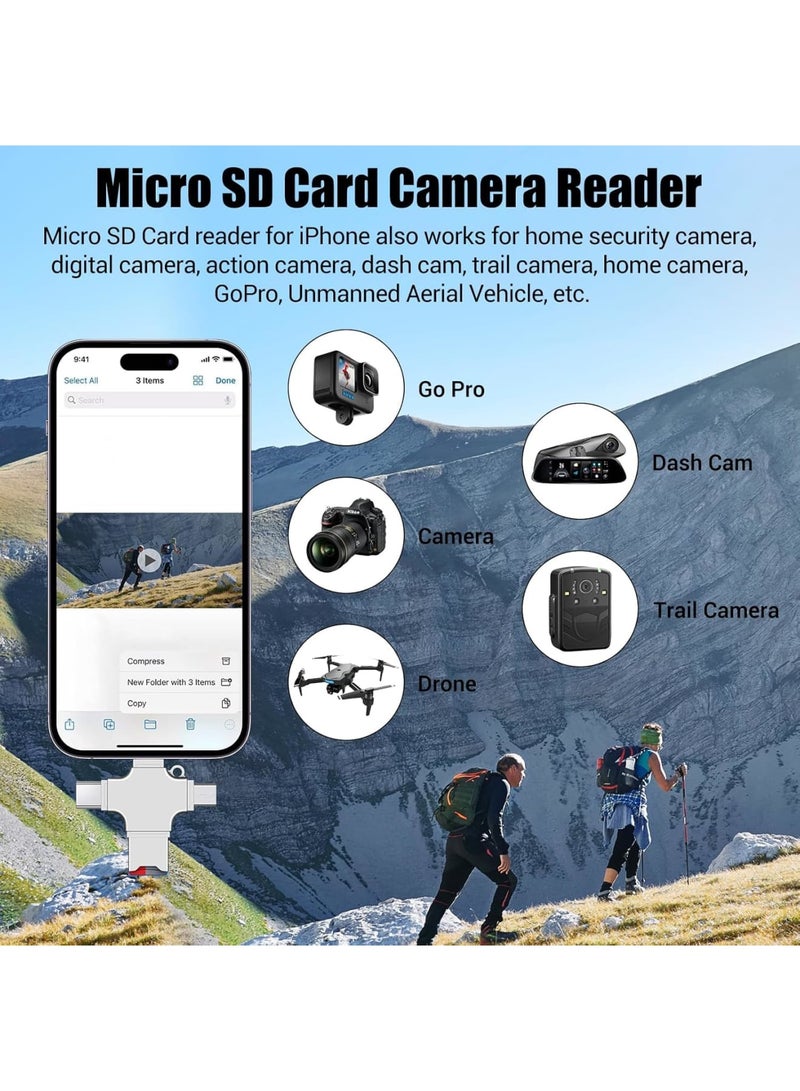 Zikra Micro SD Card Reader 4 In 1 Multi-Port Card Reader Universal Portable Memory Card Reader Trail Camera Viewer Micro SD Card Adapter Compatible with iPhone/iPad/Android/Macbook/Computer/Samsung - Image 5