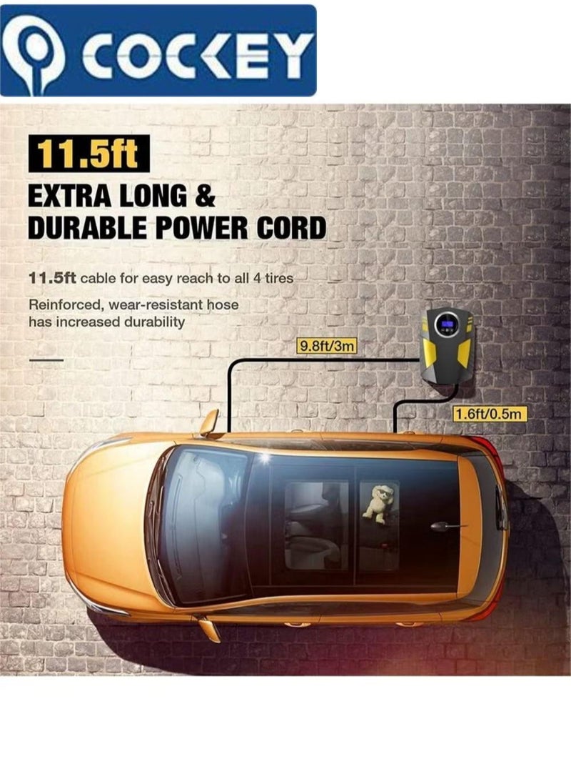 COCKEY Digital Car Tyre Inflator Air Compressor with Auto Stop and LED Light 12V Fast Portable Air Pump for Car Bicycle Motorcycle Ball Air Mattress - Image 2