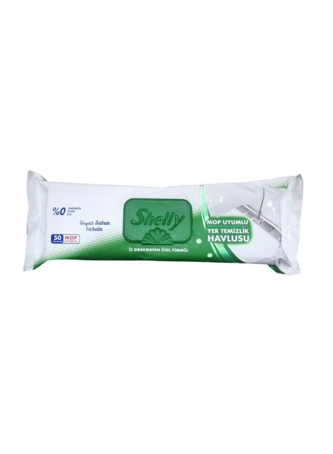 Shelly Mop Uyumlu Yer Temizlik Havlusu Beyaz Sabun Kokulu 50 Adet