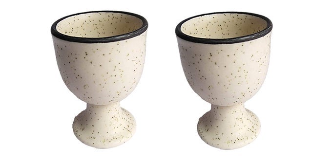 SOFT BOILED EGG HOLDER CERAMIC EGG CUP SET CERAMIC EGG HOLDER POTTERY HOUSEWARMING GIFT SET OF 2 IVORY