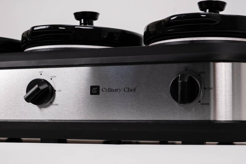 CULINARY CHEF, Triple Slow Cooker, Buffet Server 3 Pot, Food Warmer - Stainless - Image 3