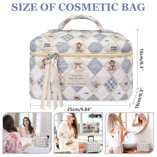 Gosect Large Makeup Bag Cute Cosmetic Bag for Women Girls Floral Coquette Aesthetic Toiletry Bag Travel Make Up Organizer Bag Check Bear - Image 3