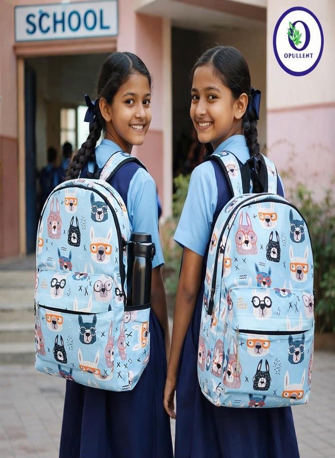 OPULLENT Girls Backpack with Llama Glasses Print, Light Blue, Cute Animal Pattern School Bag with Water Bottle Holder For Kids, Boys, Girls, Men And Women | Best Bags For Everyday Use (pack Of-1) - Image 4