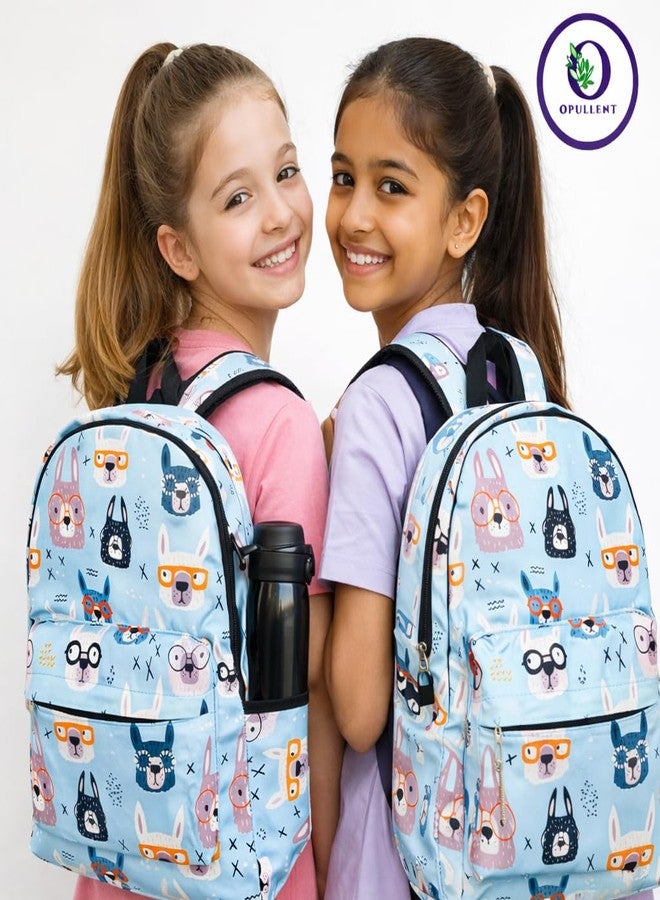 OPULLENT Girls Backpack with Llama Glasses Print, Light Blue, Cute Animal Pattern School Bag with Water Bottle Holder For Kids, Boys, Girls, Men And Women | Best Bags For Everyday Use (pack Of-1) - Image 2