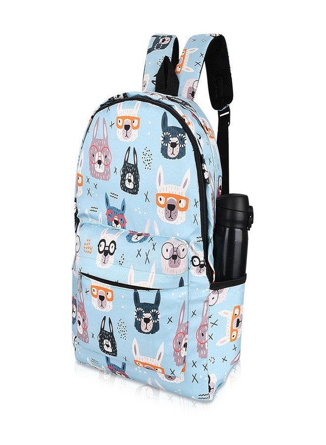 OPULLENT Girls Backpack with Llama Glasses Print, Light Blue, Cute Animal Pattern School Bag with Water Bottle Holder For Kids, Boys, Girls, Men And Women | Best Bags For Everyday Use (pack Of-1) - Image 1