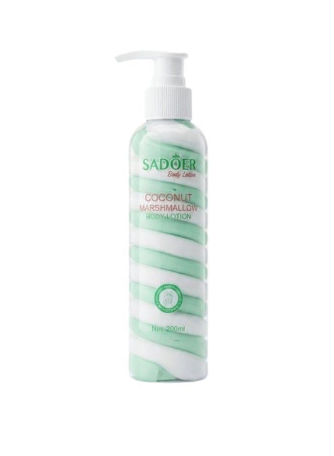 سادور Coconut Marshmallow Body Lotion, 200ml – Tropical Hydrating Body Cream with Coconut Oil & Sweet Marshmallow – Unique Green & White Spiral Formula for Deep Moisture and Glowing Skin - Image 1