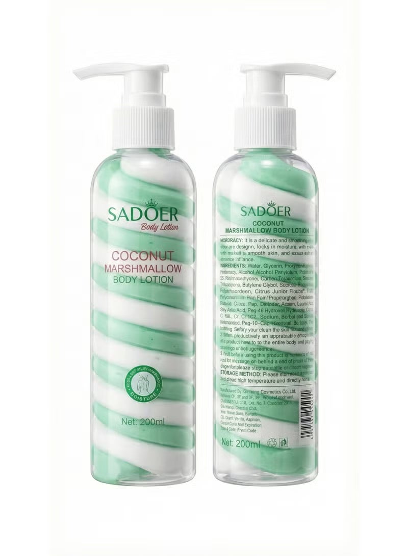 سادور Coconut Marshmallow Body Lotion, 200ml – Tropical Hydrating Body Cream with Coconut Oil & Sweet Marshmallow – Unique Green & White Spiral Formula for Deep Moisture and Glowing Skin - Image 5