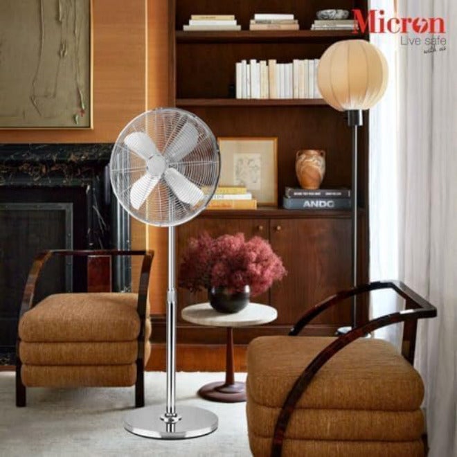 MICRON TURBO AIR SERIES - 16 INCH FULL METAL STAND FAN, ADJUSTABLE HEIGHT FAN, 50W- STUNNING SILVER - Image 2