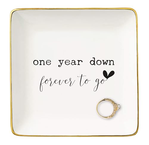 NZY One Year DownForever to GoOne Year Anniversary for HerValentine Gift1st Wedding Gifts Anniversary for Wife GirlfriendCeramic Jewelry Tray Trinket Holder Ring Dish - Image 1