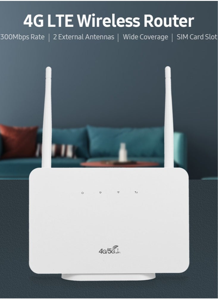 Generic - 4G Wireless Router LTE CPE Router 300Mbps Wireless Router with 2 High-gain External Antennas SIM Card Slot UK Plug - Image 1