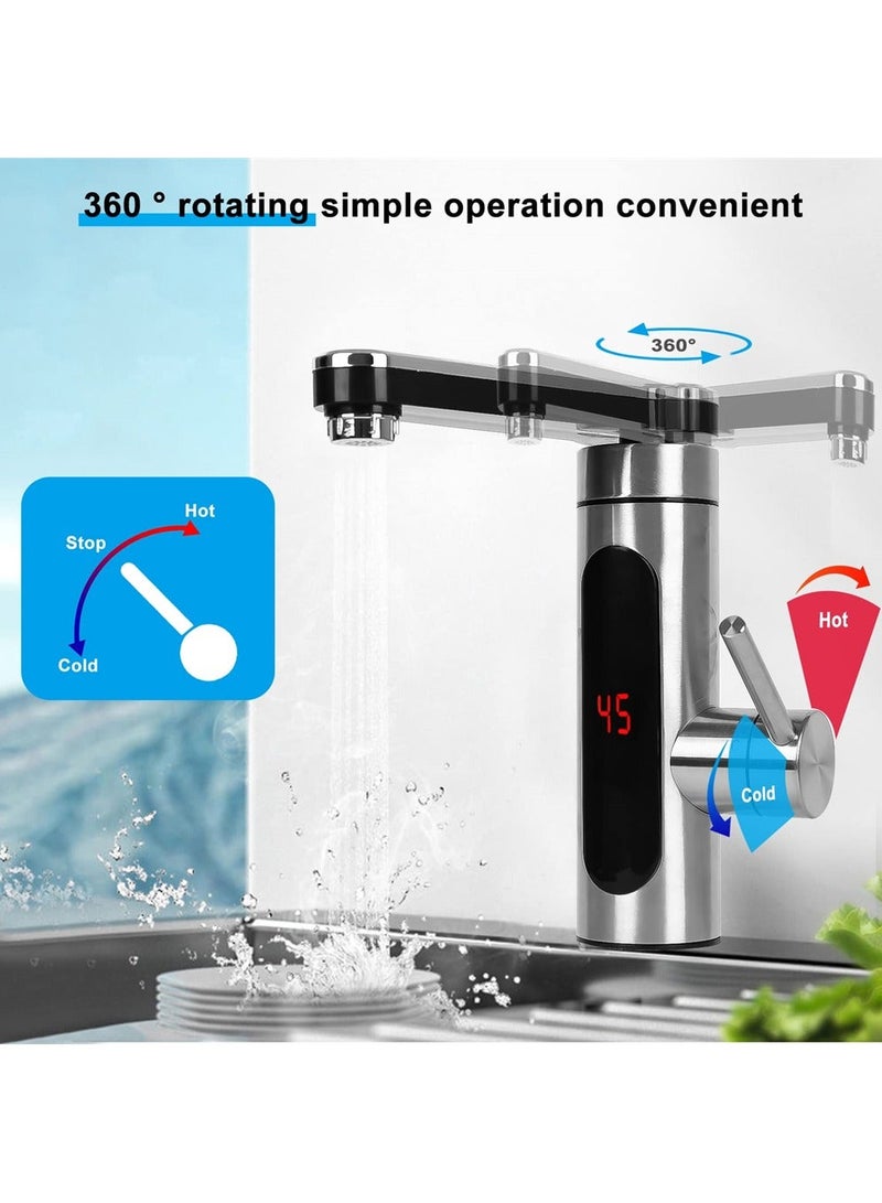 Y&D صنبور الماء الساخن الكهربائي الفوري بدون خزان مع شاشة ديجيتال LED 360 درجة دوارة من الفولاذ المقاوم للصدأ صنبور سريع للحمام المطبخ  - Image 3