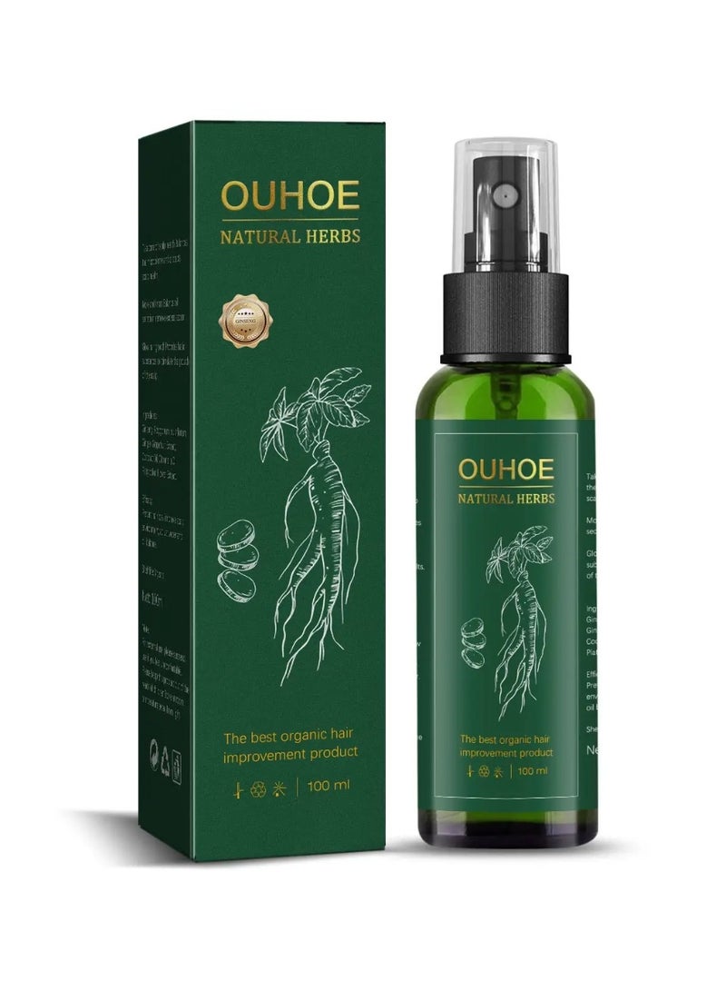 OUHOE 100ml Natural Herbs Ginseng Hair Tonic  Hair Regrowth Essence for Hair Loss and Hair Regrowth Hair Growth Serum Hair Treatment Essence Oil Hair Growth Spray Ginseng Hair Oil Nourish Scalp Hair Anti Hair Loss Serum - Image 1