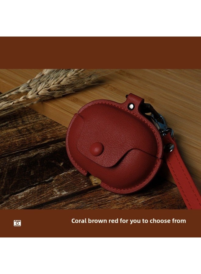 Loquat Suitable For XiaomiBuds5pro Protective Case Solid Color Leather Case For Xiaomi5pro Earphone Case For XiaomiBuds5Pro Leather Case-Colour:Red Leather Case 【including Long Leather Cord】-Model:Redmi Bu  - Image 4