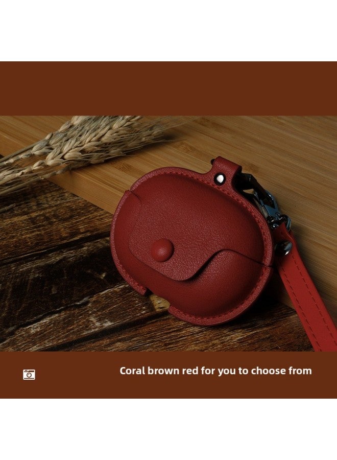 Loquat Suitable For XiaomiBuds5pro Protective Case Solid Color Leather Case For Xiaomi5pro Earphone Case For XiaomiBuds5Pro Leather Case-Colour:Red Leather Case 【including Long Leather Cord】-Model:Redmi Bu  - Image 1