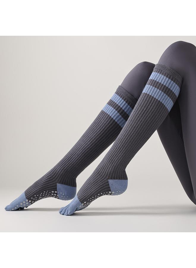 Bluejw New Long-tube Yoga Socks Pressure Calf Socks Professional Non-slip Five-finger Pilates Autumn And Winter Fitness High-tube Toe Socks - Image 3