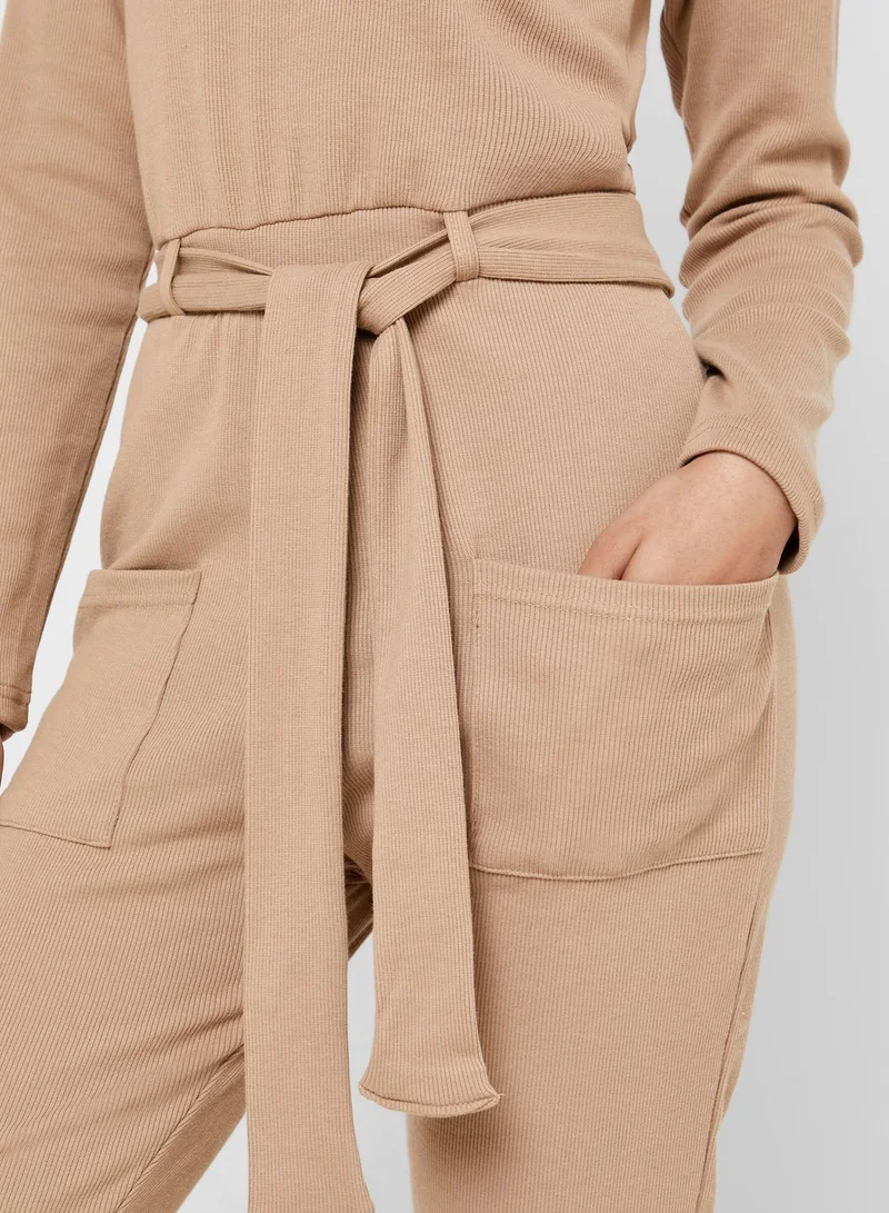 Missguided Ribbed Pocket Detail Jumpsuit