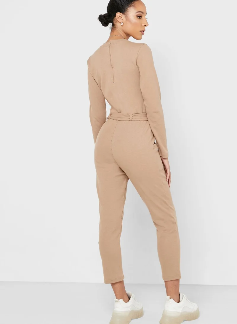 Missguided Ribbed Pocket Detail Jumpsuit