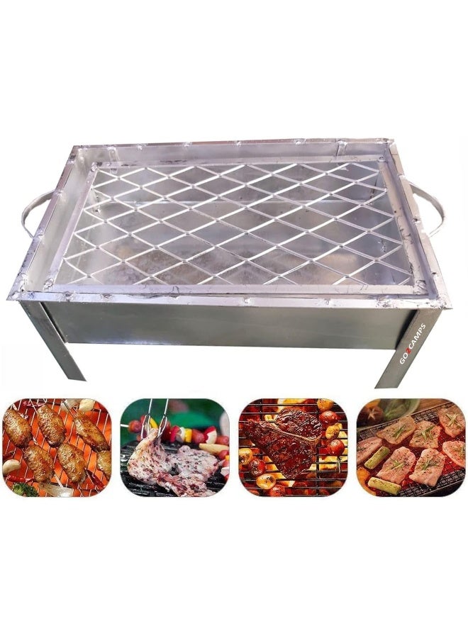 GO2CAMPS Galva Barbeque Grill-15X26X62 CM, BBQ Tin Made Grill, Silver - Image 1