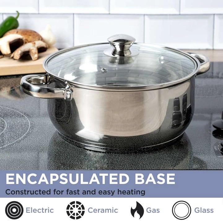 Oneva Stainless Steel Dutch Oven with Glass Lid 3 Litre 20 cm Sandwich Bottom Rivetted Handle Mirror Finish Induction Gas Base 2 Year Warranty  - Image 3