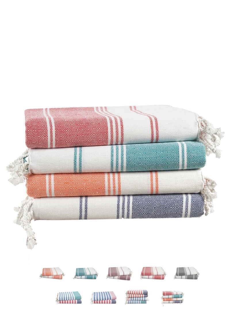 Cloud Scape Linen Turkish Beach Towel Set of 4, 39x71 inches Oversized Lightweight 100% Cotton Hammam Towel, Multi  - Image 1