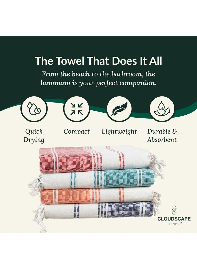 Cloud Scape Linen Turkish Beach Towel Set of 4, 39x71 inches Oversized Lightweight 100% Cotton Hammam Towel, Multi - Image 3