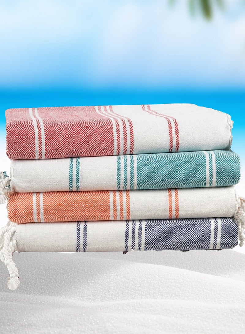 Cloud Scape Linen Turkish Beach Towel Set of 4, 39x71 inches Oversized Lightweight 100% Cotton Hammam Towel, Multi - Image 1