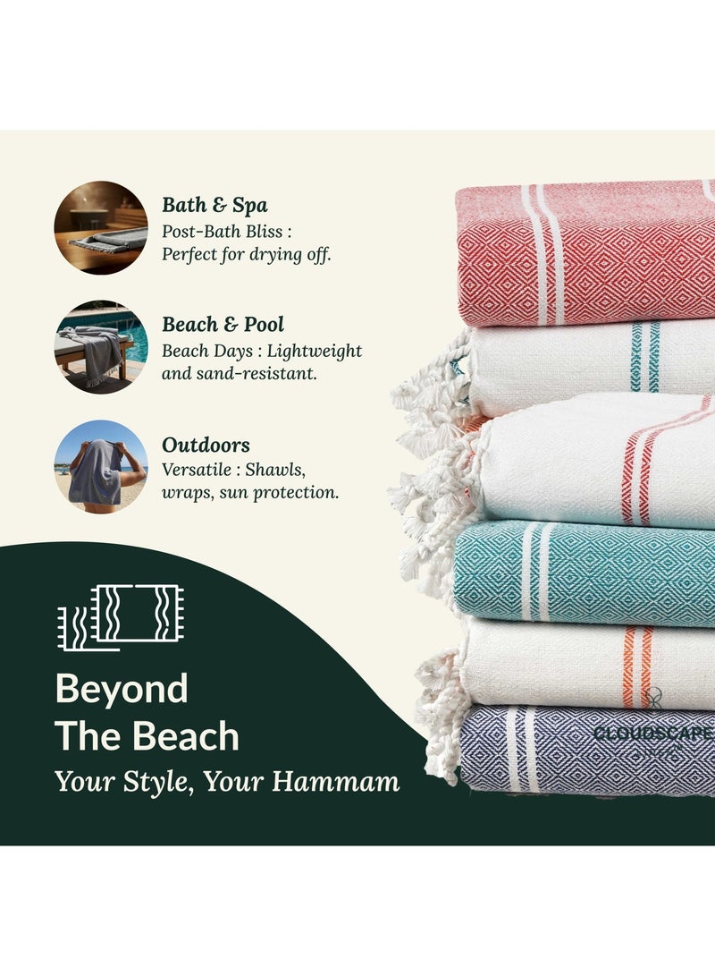 Cloud Scape Linen Turkish Beach Towel Set of 4, 39x71 inches Oversized Lightweight 100% Cotton Hammam Towel, Multi - Image 5