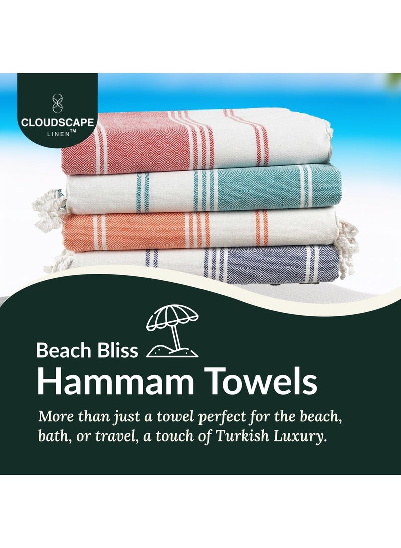 Cloud Scape Linen Turkish Beach Towel Set of 4, 39x71 inches Oversized Lightweight 100% Cotton Hammam Towel, Multi - Image 2