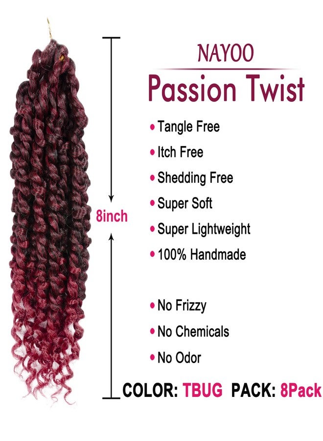 NAYOO Passion Twist Hair For Kids - 8 Packs 8 Inch Passion Twist Crochet Hair For Women, Crochet Pretwisted Curly Hair Passion Twists Synthetic Braiding Hair Extensions(8 Inch 8 Packs, TBUG) - Image 2