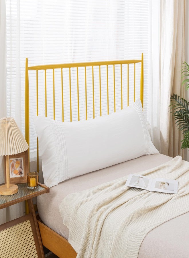 H HOUSEHOLD غطاء وسادة أبيض للجسم من إتش هاوسهولد، مقاس 20×54 بوصة، مزين بكشكشة مصنوعة يدويًا، مصنوع من ألياف دقيقة فائقة النعومة، بتصميم ريفي فرنسي عتيق مزين بفيونكة مكشكشة، عبوة واحدة - Image 1