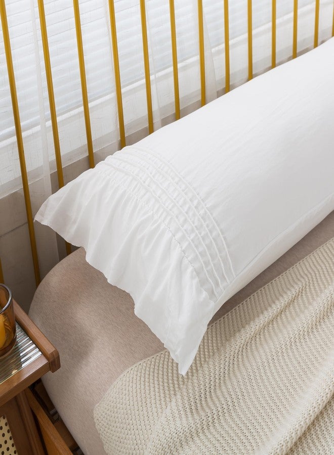 H HOUSEHOLD غطاء وسادة أبيض للجسم من إتش هاوسهولد، مقاس 20×54 بوصة، مزين بكشكشة مصنوعة يدويًا، مصنوع من ألياف دقيقة فائقة النعومة، بتصميم ريفي فرنسي عتيق مزين بفيونكة مكشكشة، عبوة واحدة - Image 4
