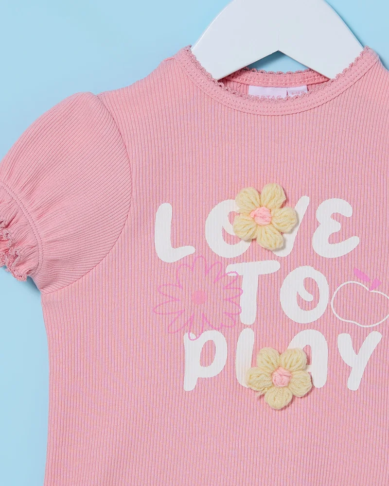 Redtag Infant Girls Pink Printed T-Shirt