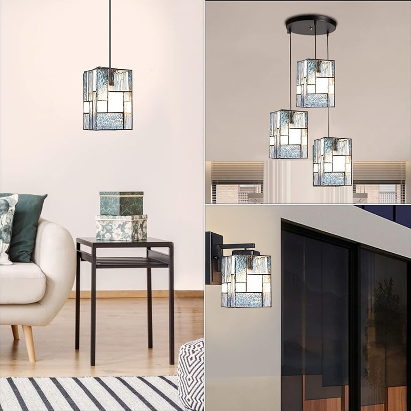 ARTZONE Tiffany Lamp ShadeW5 x H6 Handmade Stained Glass Shade for Lampshade ReplacementChandelierPendant LightingWall SconcesTable LampFloor LightBlue - Image 5