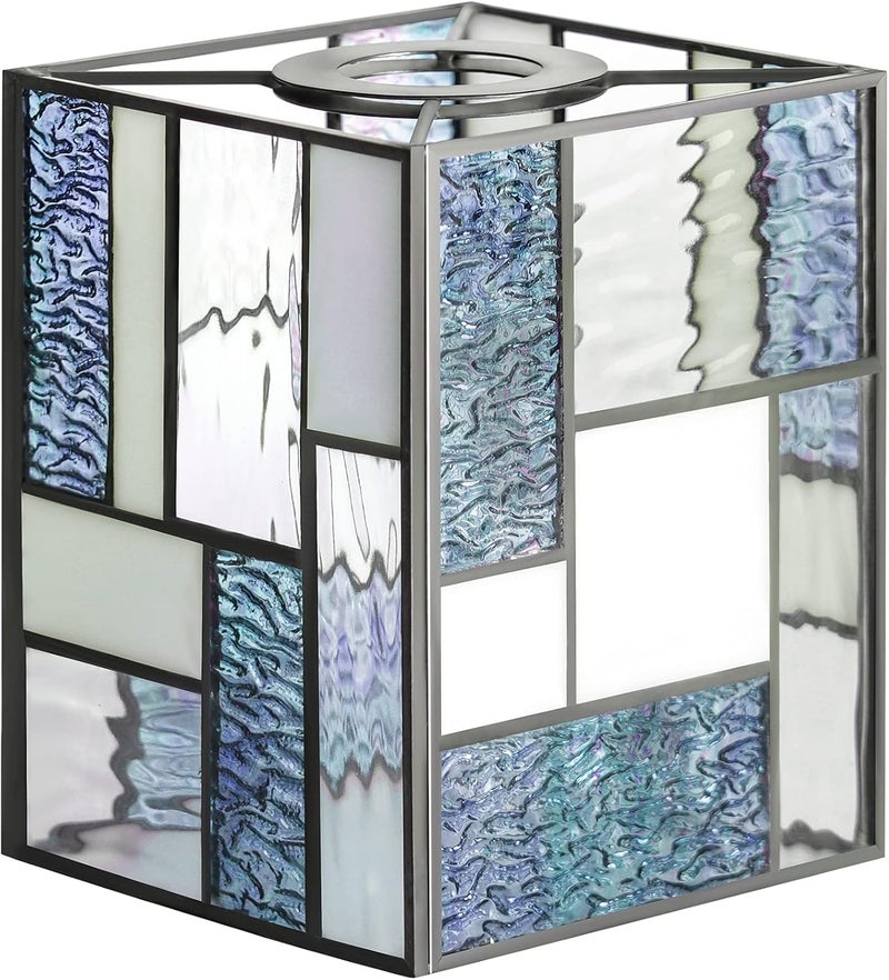 ARTZONE Tiffany Lamp ShadeW5 x H6 Handmade Stained Glass Shade for Lampshade ReplacementChandelierPendant LightingWall SconcesTable LampFloor LightBlue - Image 1