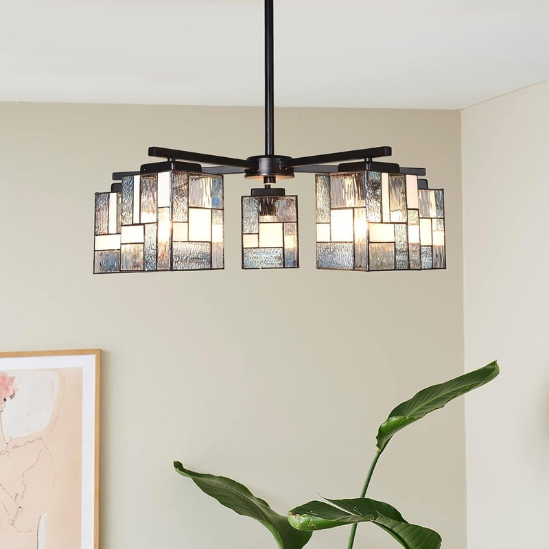 ARTZONE Tiffany Lamp ShadeW5 x H6 Handmade Stained Glass Shade for Lampshade ReplacementChandelierPendant LightingWall SconcesTable LampFloor LightBlue - Image 4