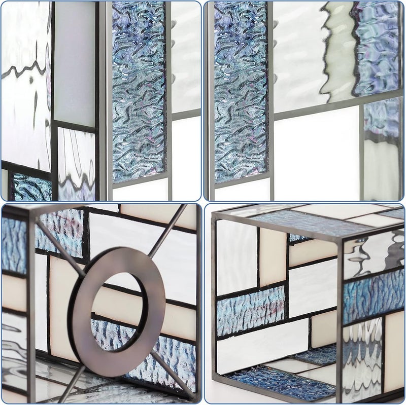 ARTZONE Tiffany Lamp ShadeW5 x H6 Handmade Stained Glass Shade for Lampshade ReplacementChandelierPendant LightingWall SconcesTable LampFloor LightBlue - Image 3