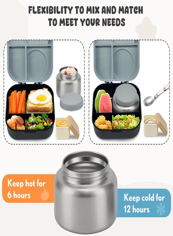 BOSEDSANG Bento Lunch Box for Kids with 12oz Soup Thermo,4 Compartments Lunch Box Containers Kids, Spoon&Sauce Jar, BPA Free&Leak proof,Insulated Food Jar for Travel(Black) - Image 3