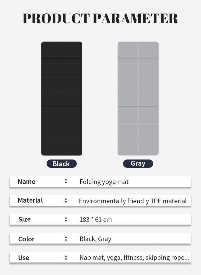 Portable Yoga Mat Foldable Exercise Pad Pilates Fitness Training Mat Non-Slip Soft Elastic Prayer Carpet Washable Fitness Equipment For Fitness, Yoga, Pilates, Rehabilitation Exercise,Gymnastics 183 x 61cm