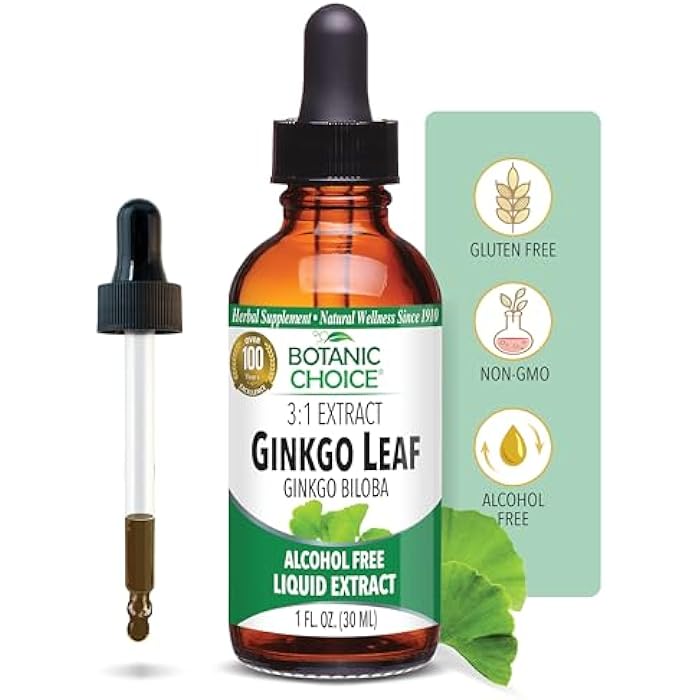 Botanic Choice Ginkgo Biloba Leaf Liquid Extract – Alcohol Free, Gluten Free, Fast Acting Supplement Drops – Easy to Use Dropper 1 Fluid Ounce - Image 1