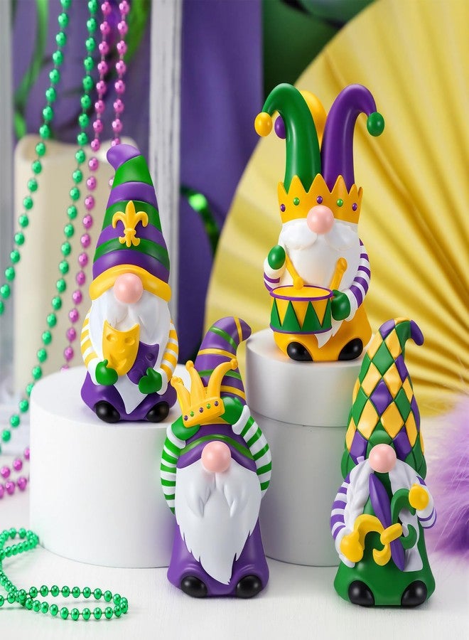 ShinyRelief 4 Pcs Mardi Gras Figurines Resin Gnome Tabletop Green Yellow Purple Sculpture Mask Fleur De Lis Table Centerpiece for Masquerade Dining Room Home Party Supplies Decor - Image 5