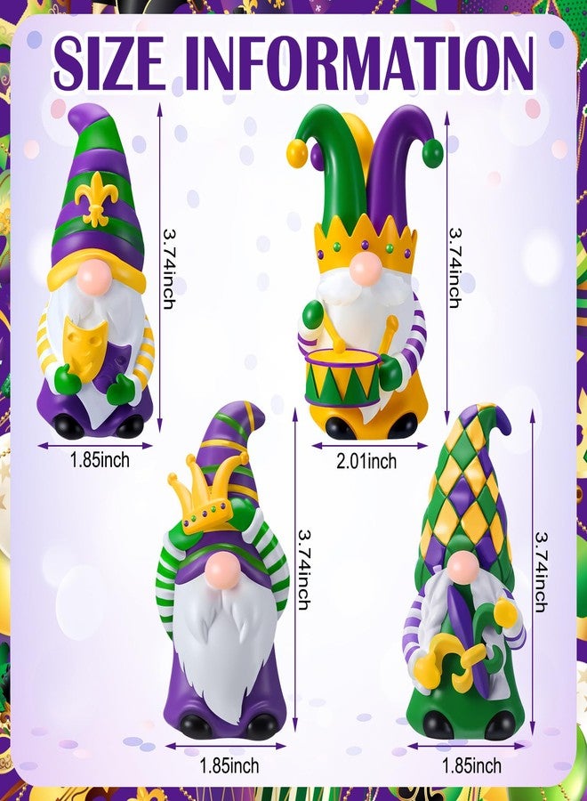 ShinyRelief 4 Pcs Mardi Gras Figurines Resin Gnome Tabletop Green Yellow Purple Sculpture Mask Fleur De Lis Table Centerpiece for Masquerade Dining Room Home Party Supplies Decor - Image 3