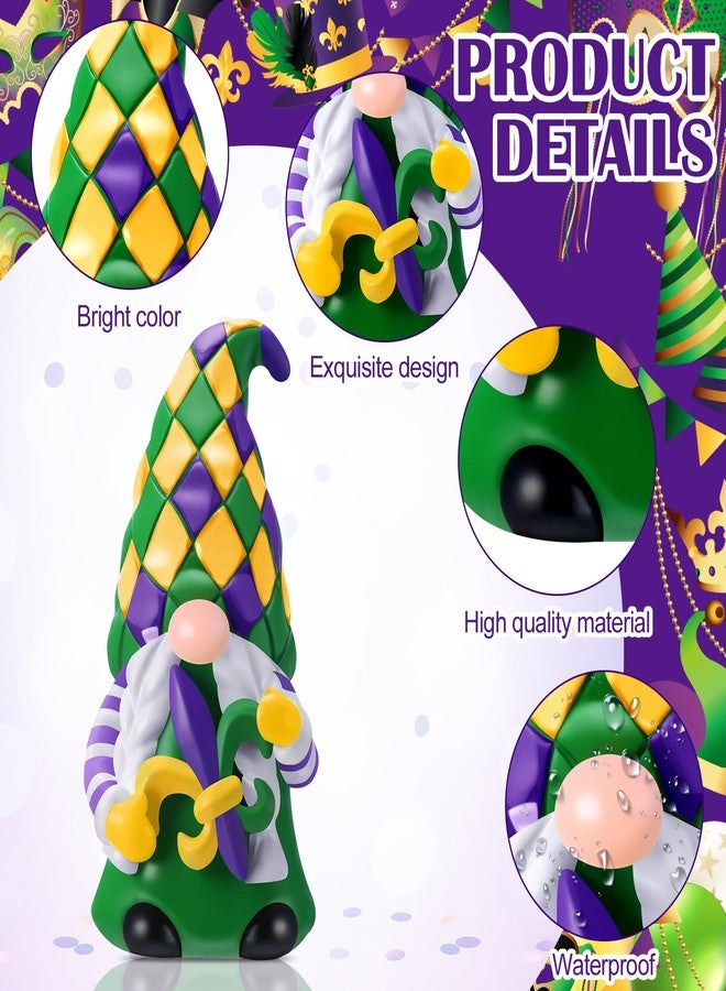 ShinyRelief 4 Pcs Mardi Gras Figurines Resin Gnome Tabletop Green Yellow Purple Sculpture Mask Fleur De Lis Table Centerpiece for Masquerade Dining Room Home Party Supplies Decor - Image 4