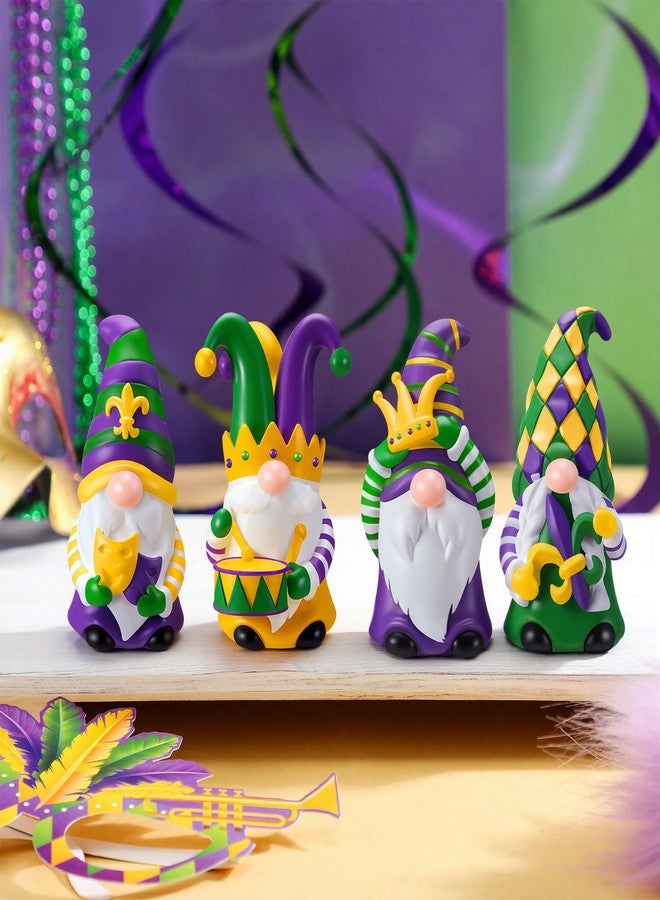 ShinyRelief 4 Pcs Mardi Gras Figurines Resin Gnome Tabletop Green Yellow Purple Sculpture Mask Fleur De Lis Table Centerpiece for Masquerade Dining Room Home Party Supplies Decor - Image 2
