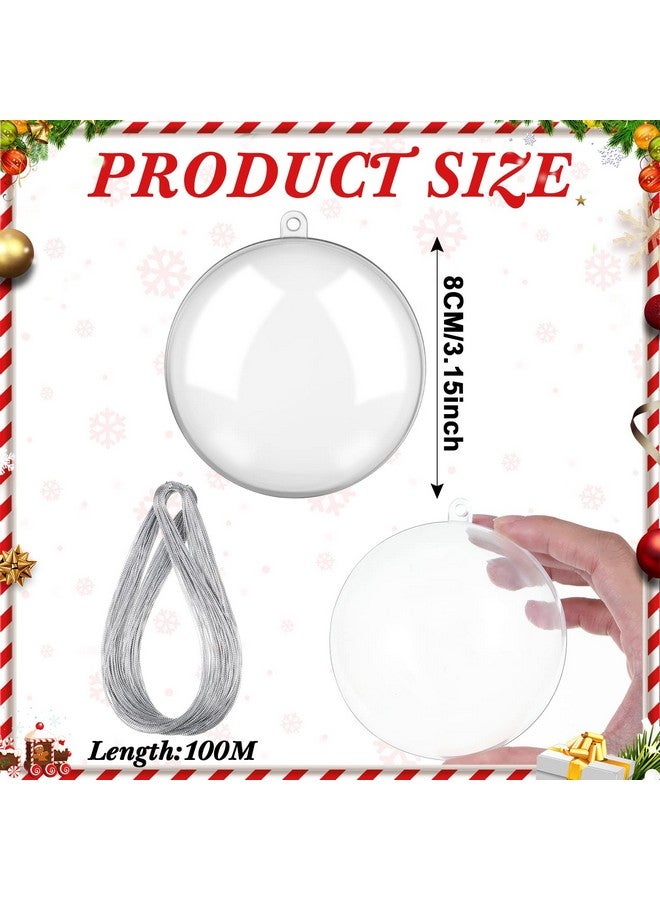 Sratte 36 Pcs Christmas Fillable Ornaments Ball Clear Plastic Hanging Ornaments DIY Craft Transparent Ball for Wedding Holiday Xmas Party Tree Decor Home(80 mm/ 3.15 Inches) - Image 5