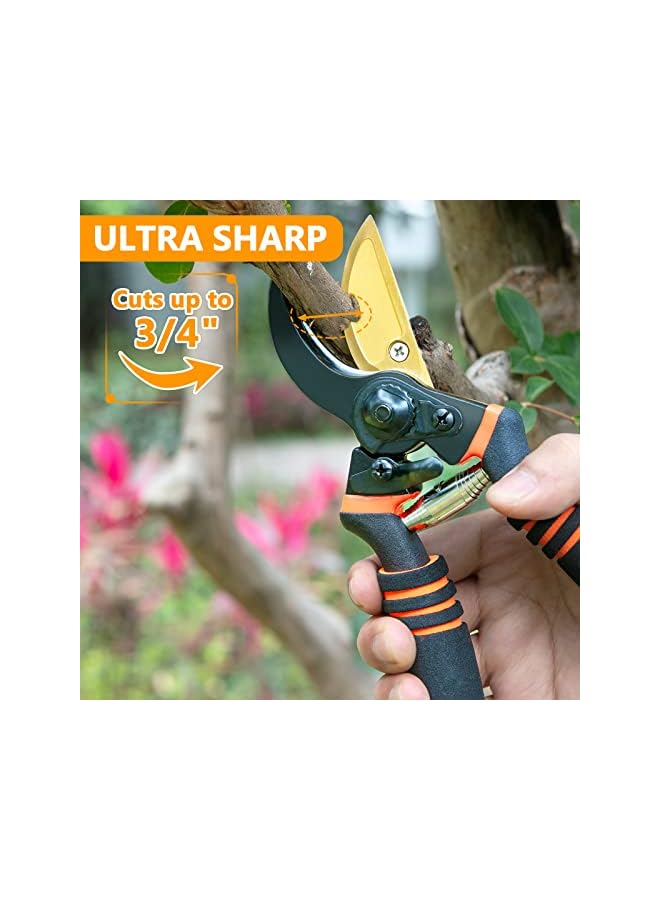 PROMASS مقص تقليم، 8.5" أدوات حديقة مهنية متميزة مع شفرة حادة من الفولاذ المقاوم للصدأ مقص حديقة لقص الزهور وتقليم النباتات - Image 3